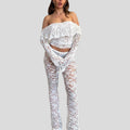 Damen Spitzen-Crop-Top mit weitem Ärmel und passenden Hose R&B
