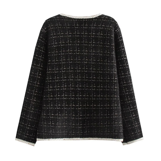 Damen Strukturierte Bouclé-Jacke mit dekorativen Perlen und Taschen R&B