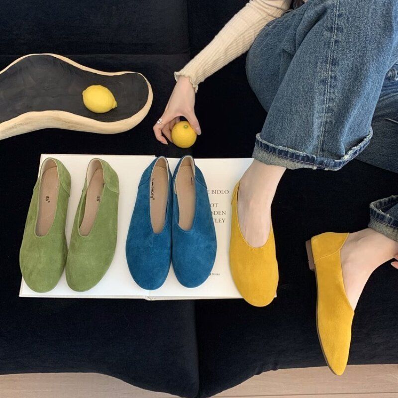 Damen flache Ballerinas aus hochwertigem Veloursleder R&B