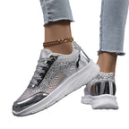 Damen nan glamouröser auffälliger Sneaker mit Glitzerpaneelen jacquardgewR&Btem Obermaterial und ergonomischer Wellenlaufsohle R&B