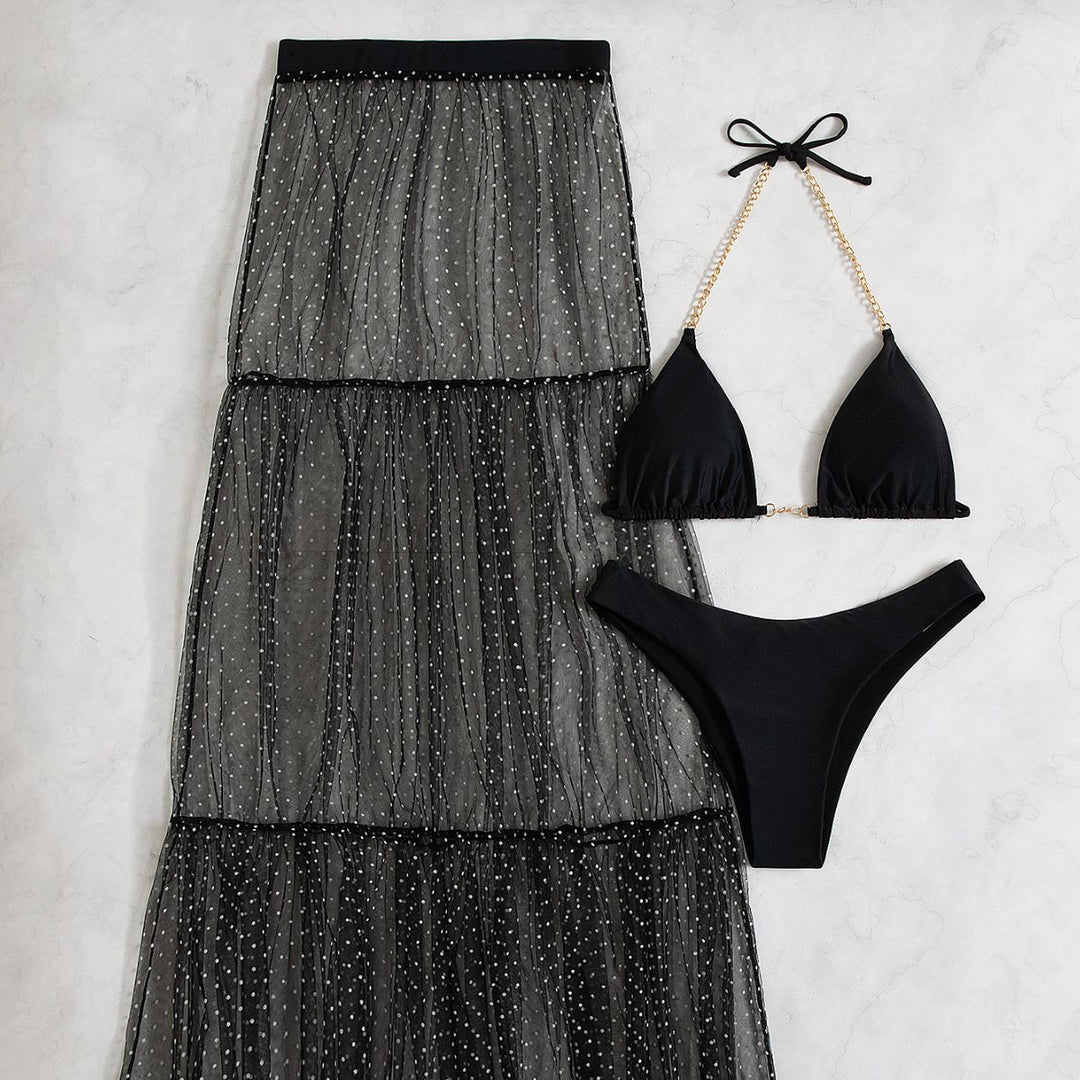 Damen transparenter Strandrock mit Punkten R&B