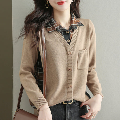 Damen Strickjacke mit V-Ausschnitt und praktischer Brusttasche R&B