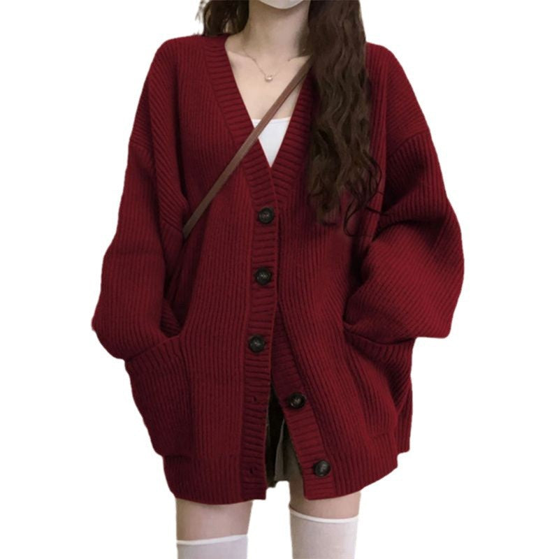 Damen Grobstrickjacke mit großen Taschen und Knopfdetails R&B