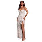 Damen Spitzen-Midi-Kleid mit transparentem Futter und raffinierten Trägern R&B