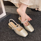 Damen Slingback-Pumps mit modischem Kettenriemen und detaillierter Blockabsatz EB
