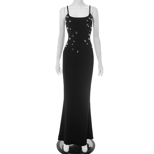 Damen figurbetontes Maxikleid mit schickem Spaghettiträger-Design und elegantem Glitzerakzent R&B