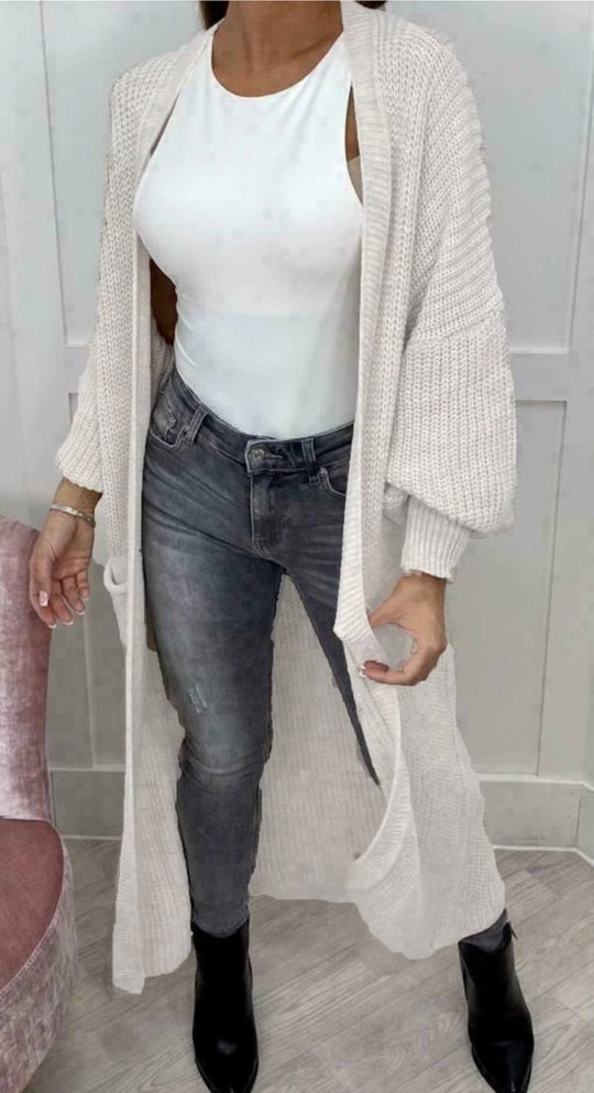Damen Grobstrick-Cardigan im romantischen Design mit offenen Ärmeln R&B