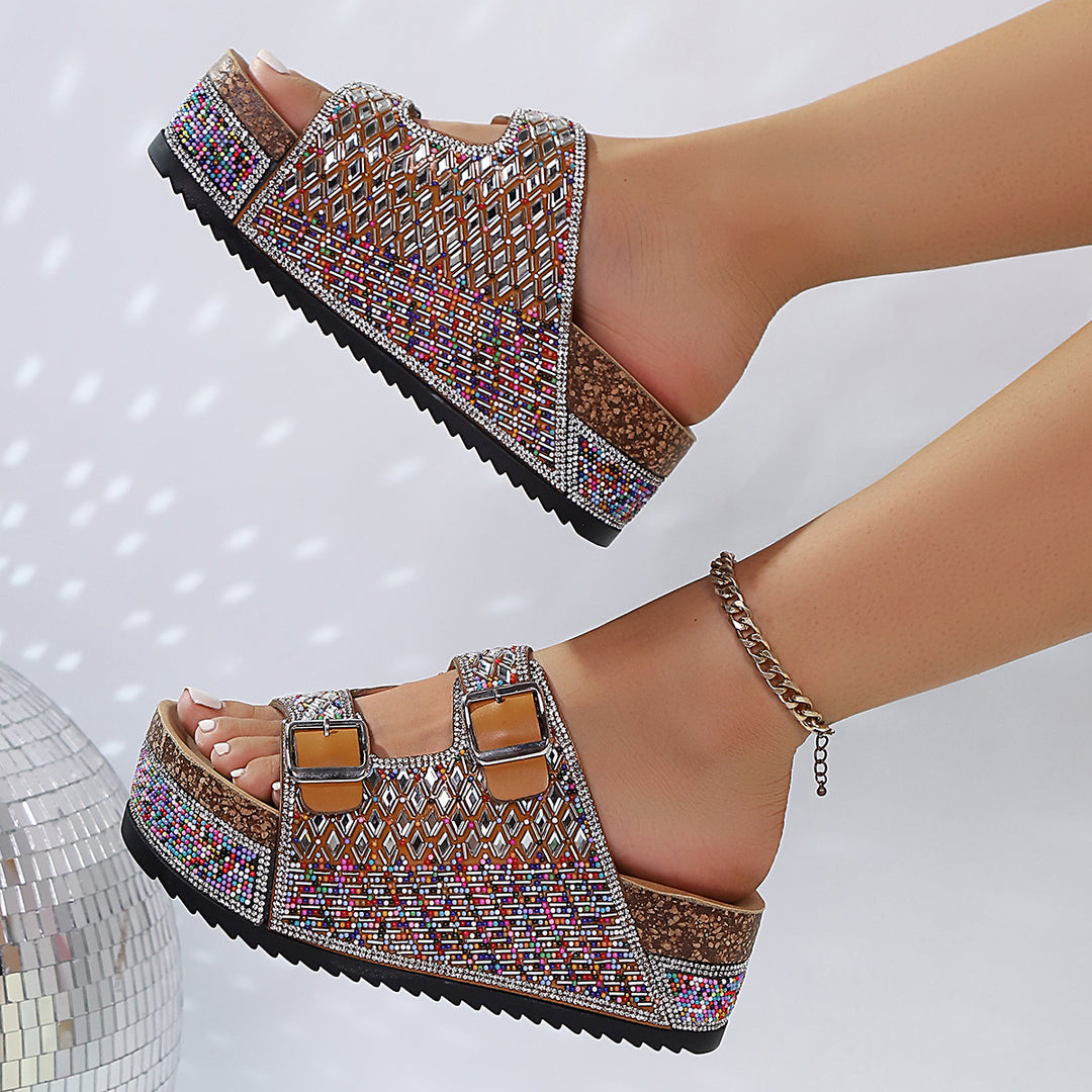 Damen Glamouröse Plateau-Sandalen mit verzierten Schnallen und rutschfester Sohle R&B