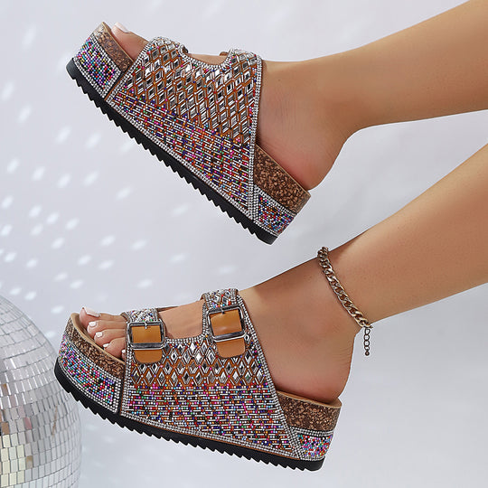 Damen Glamouröse Plateau-Sandalen mit verzierten Schnallen und rutschfester Sohle R&B