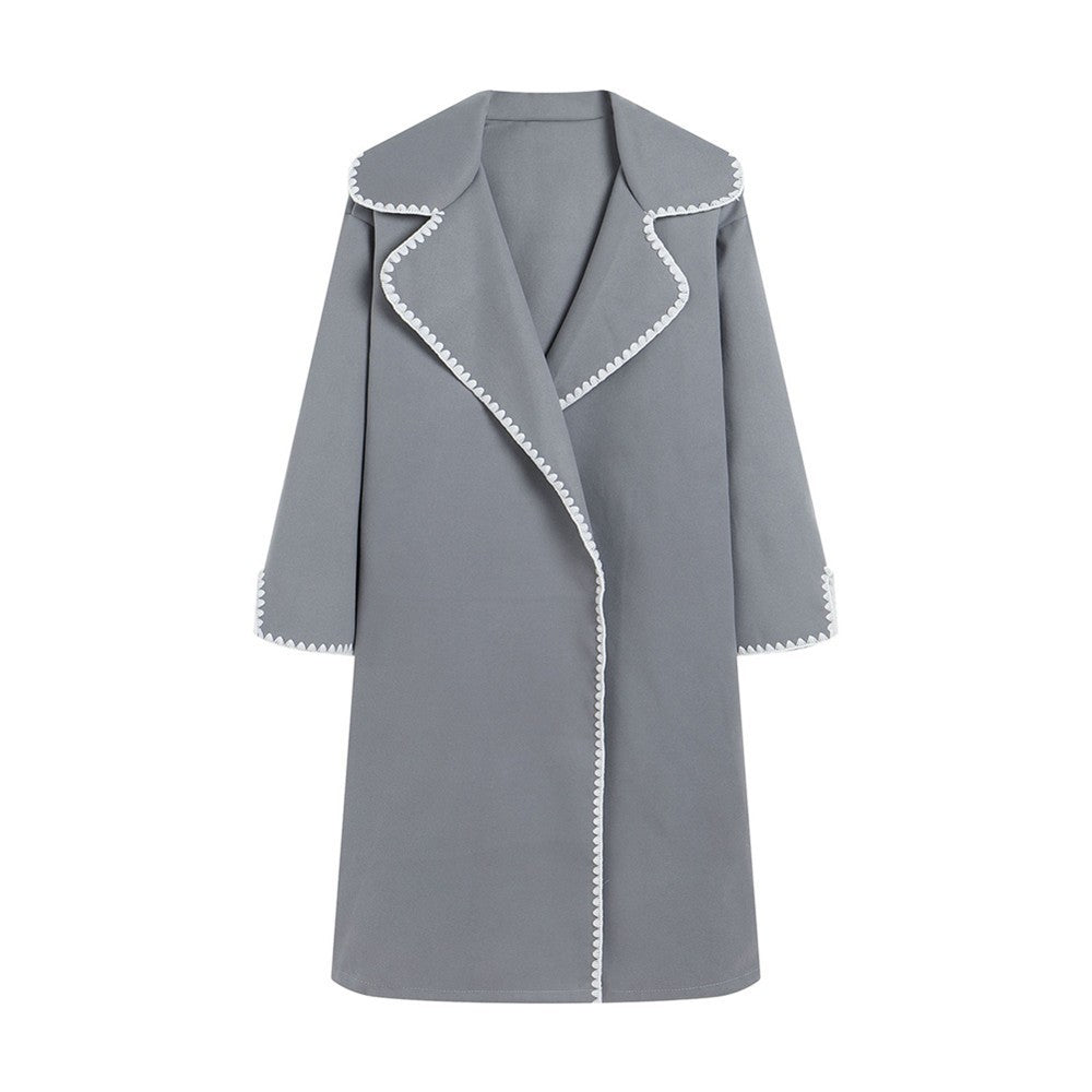 R&B | Windbreaker Wolltextur Übergrößenpassform Offene Front Bestickter Revers