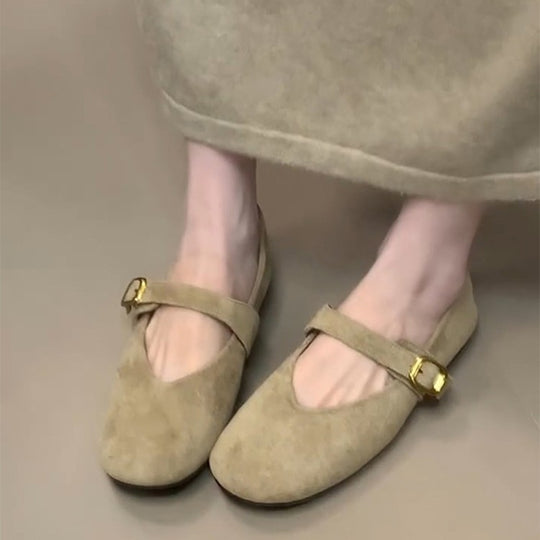 Damen elegante Ballerinas mit modischem Schnallenverschluss R&B