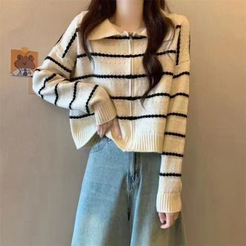 Damen gestreifter Strickpullover R&B
