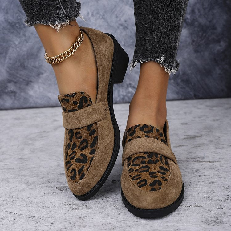 Damen Mokassin-Schuhe mit modischem Leopardenmuster und komfortablem Blockabsatz R&B