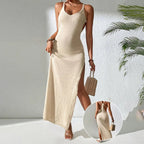 Damen figurbetontes Sommermaxikleid mit aufregendem Seitenschlitz R&B