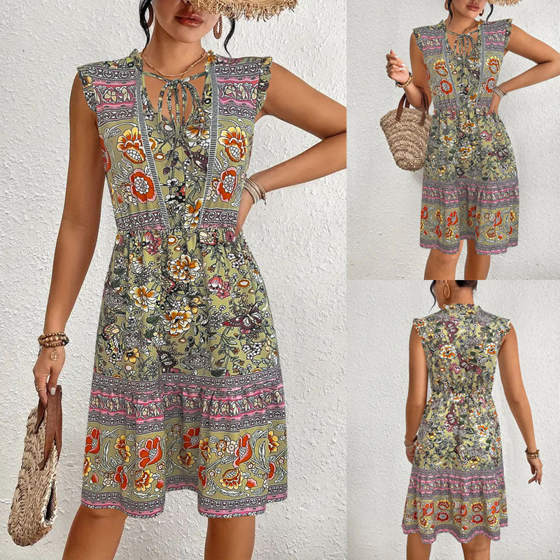 Damen Sommerliches Midikleid mit verspieltem Blumenmuster und lässigem Schnitt R&B