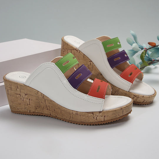 Damen Wedge-Sandaletten mit mehrfarbigen Riemen und komfortablem Korkfußbett R&B