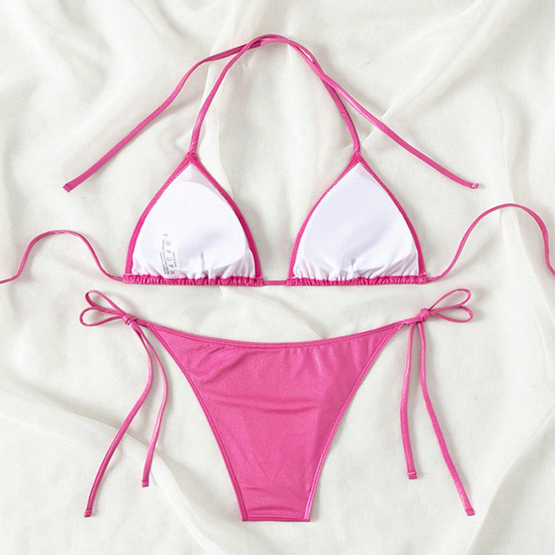 Damen Triangel-Bikini mit verstellbaren Bändern und glänzendem Finish