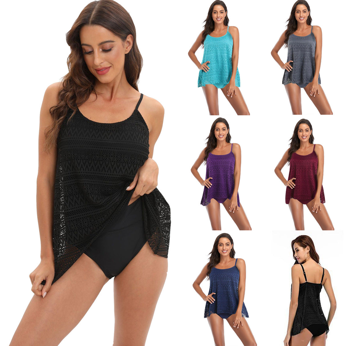 Damen elegantes Strandtop mit modischem Lochmuster R&B
