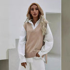 Damen Strickweste mit V-Ausschnitt und eleganter Rippenstruktur