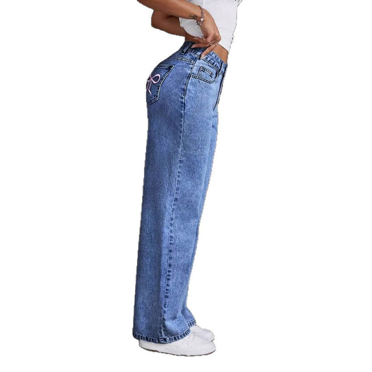Damen Weite Jeanshose mit einzigartiger Schnürdetailgestaltung R&B