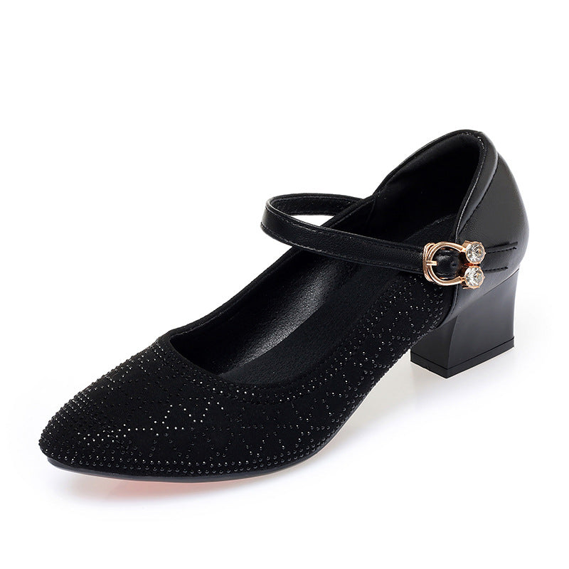 Damen Elegante Mary Jane Pumps mit funkelndem Strassbesatz und komfortablem Blockabsatz R&B