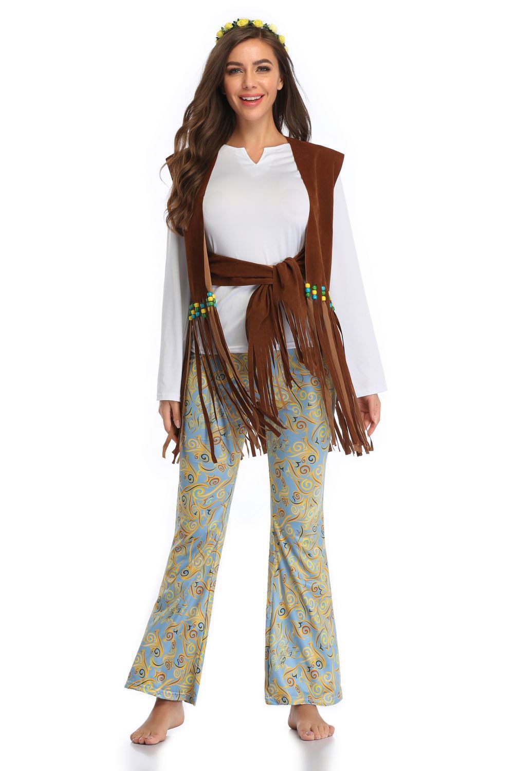 Herren Kostüm im Wildwest-Stil mit fransigem Weste und bunten Hosendetails R&B