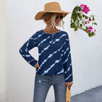 Damen Langarmshirt mit dekorativem Knopfleisten-Design und modernem Batikmuster R&B