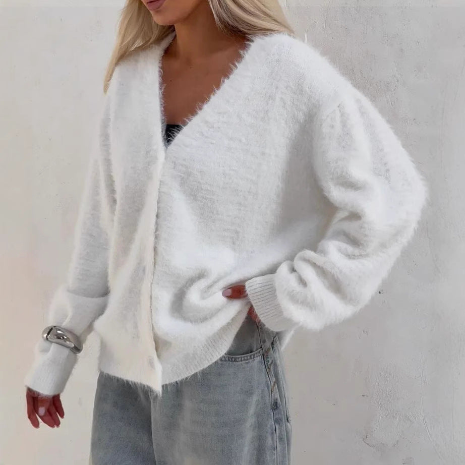 Damen Kuscheliger Strick-Cardigan mit Knopfleiste und feiner Textur R&B