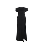 Damen Maxi-Kleid mit schulterfreiem Design und elegantem Schlitz R&B