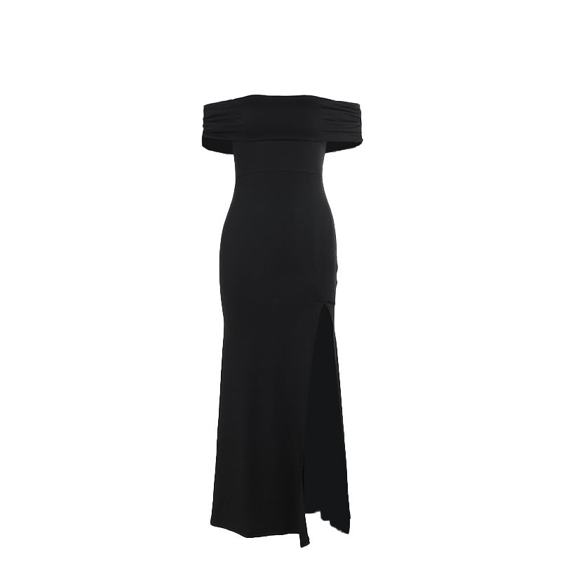 Damen Maxi-Kleid mit schulterfreiem Design und elegantem Schlitz R&B