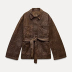 Damen Leinenhemdjacke mit tailliertem Schnitt und Gürtel R&B