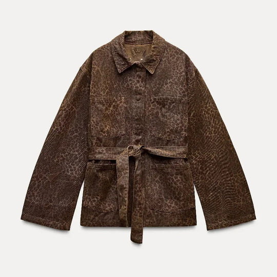 Damen Leinenhemdjacke mit tailliertem Schnitt und Gürtel R&B
