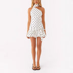 Damen Minikleid mit asymmetrischem Schnitt und polka-dot Design R&B