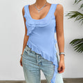 Damen asymmetrisches Rüschentop mit tiefem Ausschnitt und verführerischen Details R&B