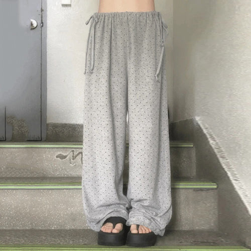Damen lockere Schlafhose mit flexiblem Bund und dekorativen Bändern R&B