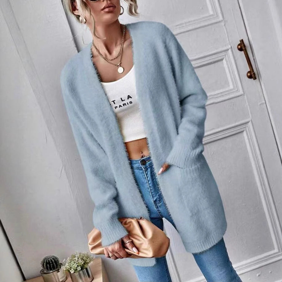 Damen Flauschiger Offener Cardigan aus weichem Material R&B