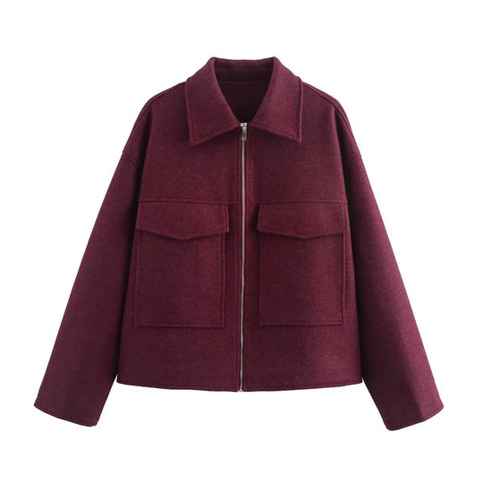 Damen lässige Overshirt-Jacke mit Taschen und Reißverschluss R&B