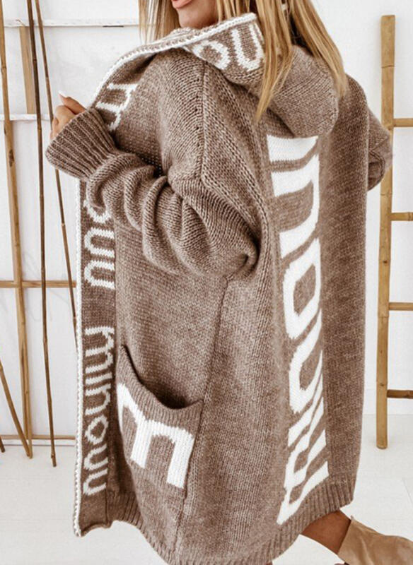Damen Oversized Strickjacke mit Kapuze und praktischen Taschen R&B