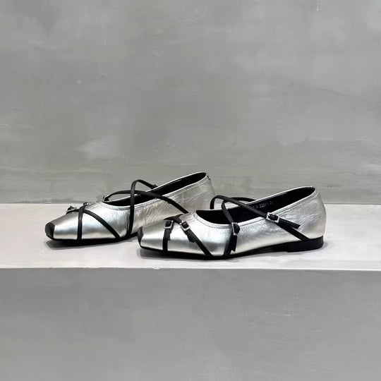 Damen elegante Ballerinas mit modischen Riemchen und exquisite Schnallenverzierung R&B