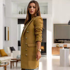 Damen exklusiver Double-Breasted-Mantel mit stilvollen Knopfdetails R&B