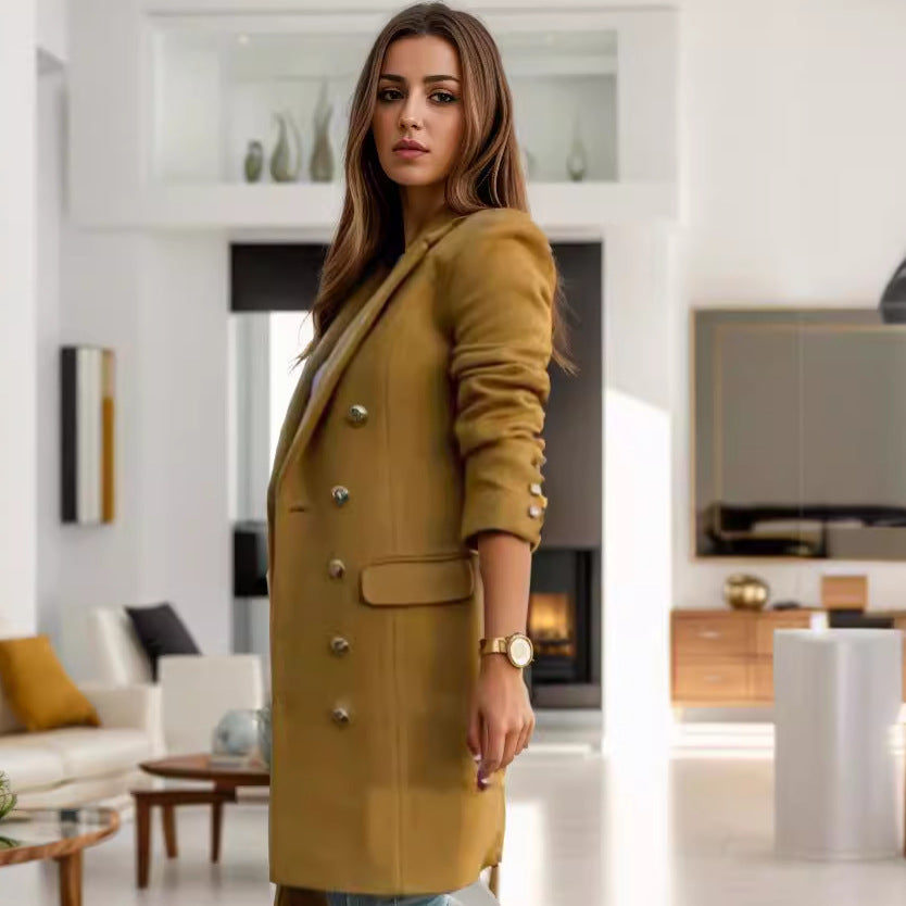 Damen exklusiver Double-Breasted-Mantel mit stilvollen Knopfdetails R&B