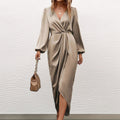 Damen Elegantes Maxikleid mit Tiefem V-Ausschnitt und Ballonärmeln R&B