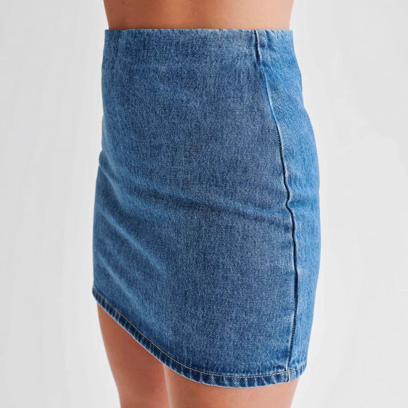 Damen Denim-Kleid im modernen Hemd-Stil mit tailliertem Schnitt und kurzen Ärmeln R&B