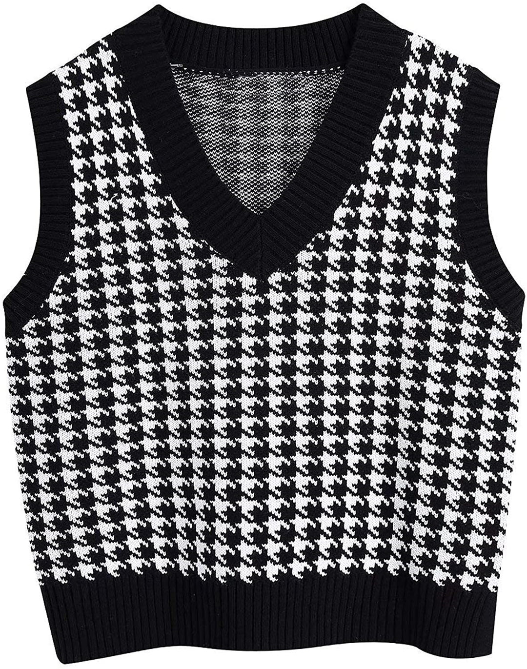 Damen ärmellose Strickweste mit modernem Hahnentrittmuster R&B