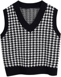 Damen ärmellose Strickweste mit modernem Hahnentrittmuster R&B