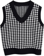 Damen ärmellose Strickweste mit modernem Hahnentrittmuster R&B
