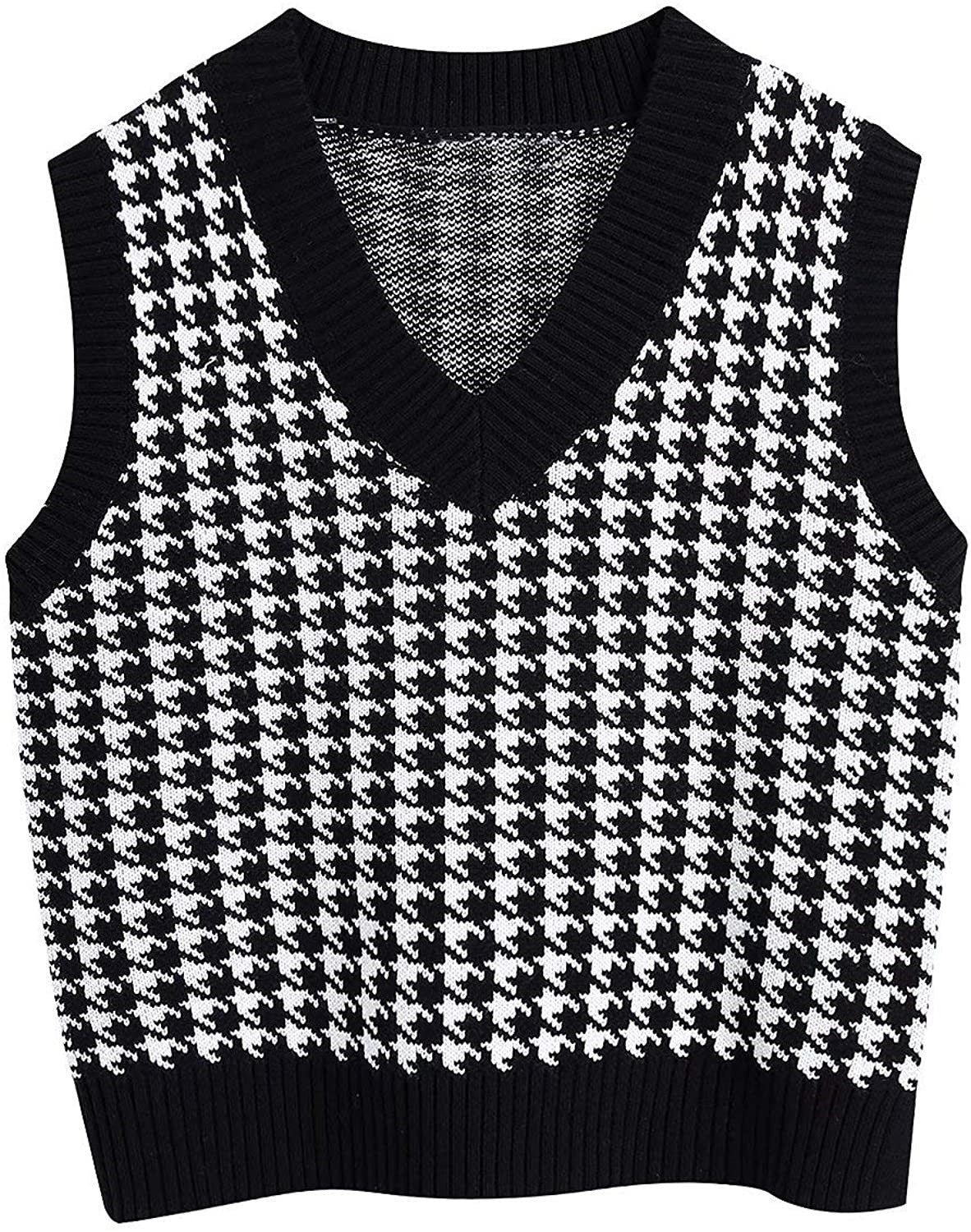 Damen ärmellose Strickweste mit modernem Hahnentrittmuster R&B