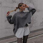 Damen oversized Strickpullover mit strukturiertem Lochdesign und lässigem Schnitt R&B