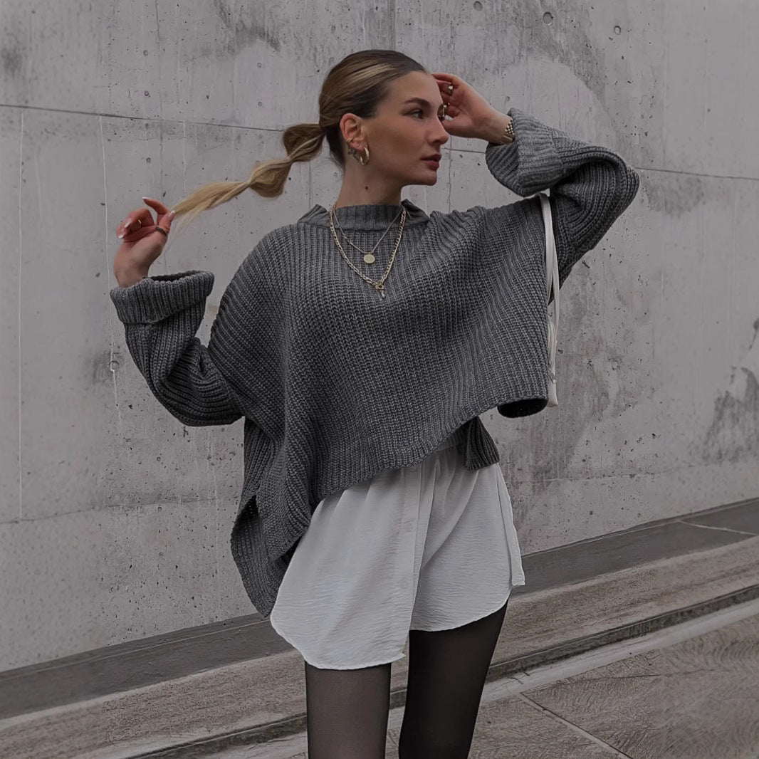 Damen oversized Strickpullover mit strukturiertem Lochdesign und lässigem Schnitt R&B