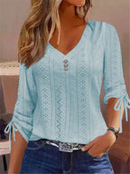 Damen V-Ausschnitt Bluse mit Raffdetails R&B